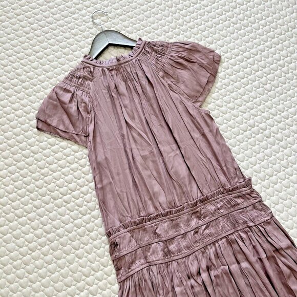 GRADE & GATHER V-NECK SATIN RUFFLE Midi DRESS IN DUSTY ORCHID Size L - Picture 9 of 13